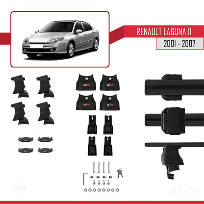 Compatible with Renault Laguna 2 (X74) 2001-2007 ACE-4 Car Roof Rack Cross Bar Black Aluminium 2 Bars