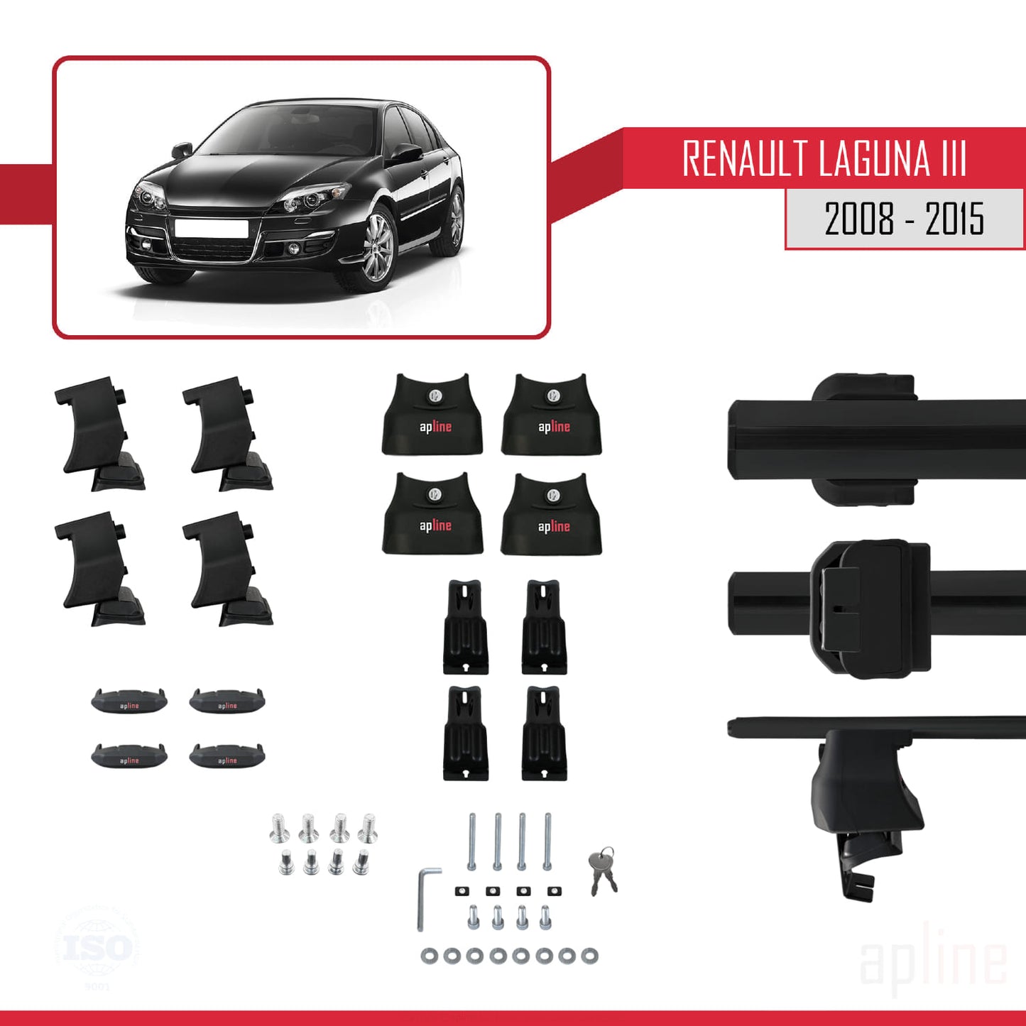 Compatible with Renault Laguna 3 (X91)2008-2015 ACE-4 Car Roof Rack Cross Bar Black Aluminium 2 Bars