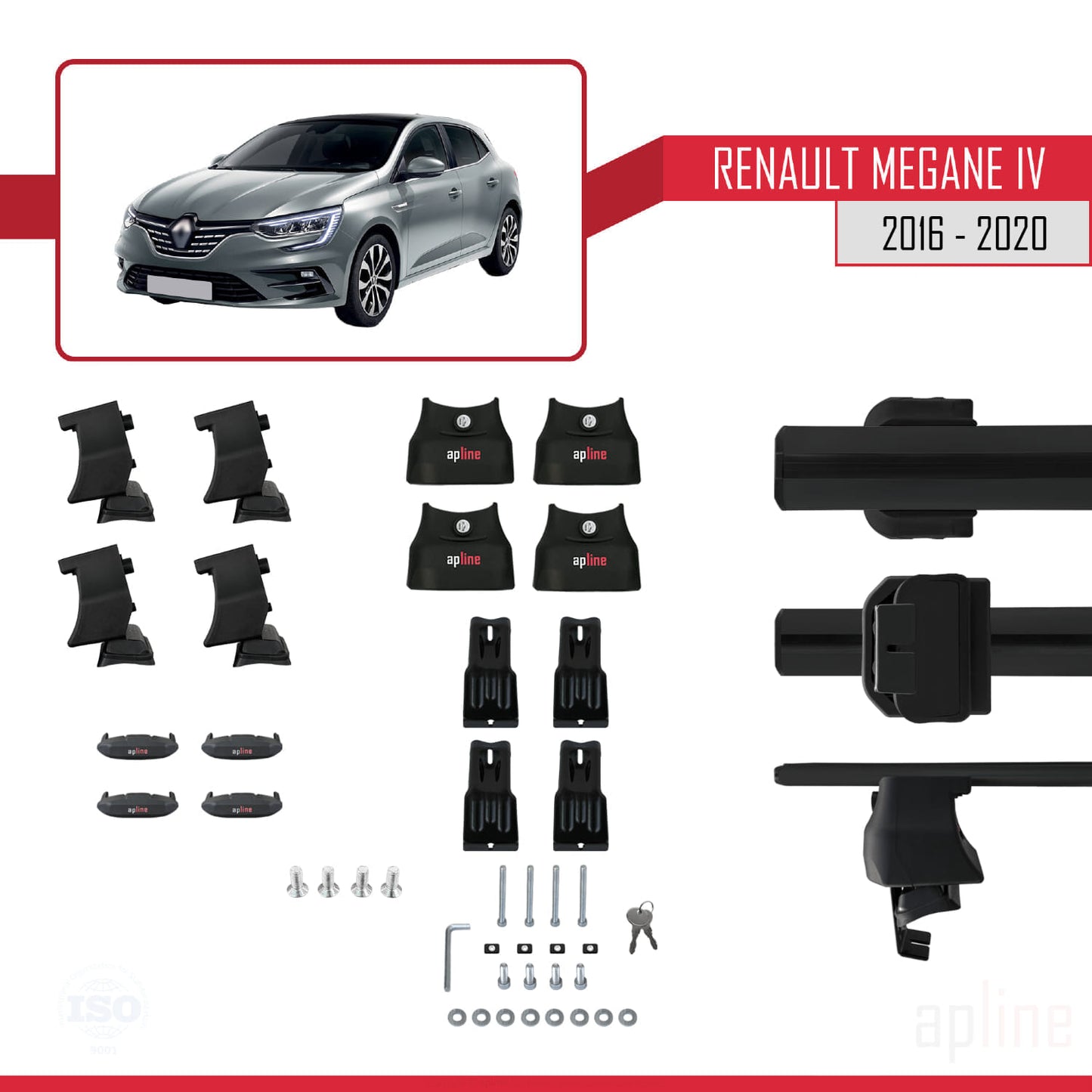 Compatible with Renault Megane 4 (BFB) Pre-Facelift 2016-2020 ACE-4 Car Roof Rack Cross Bar Black Aluminium 2 Bars