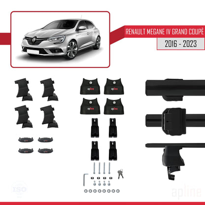 Compatible with Renault Megane 4 (BFB) Grand Coupé 2016-2023 ACE-4 Car Roof Rack Cross Bar Black Aluminium 2 Bars