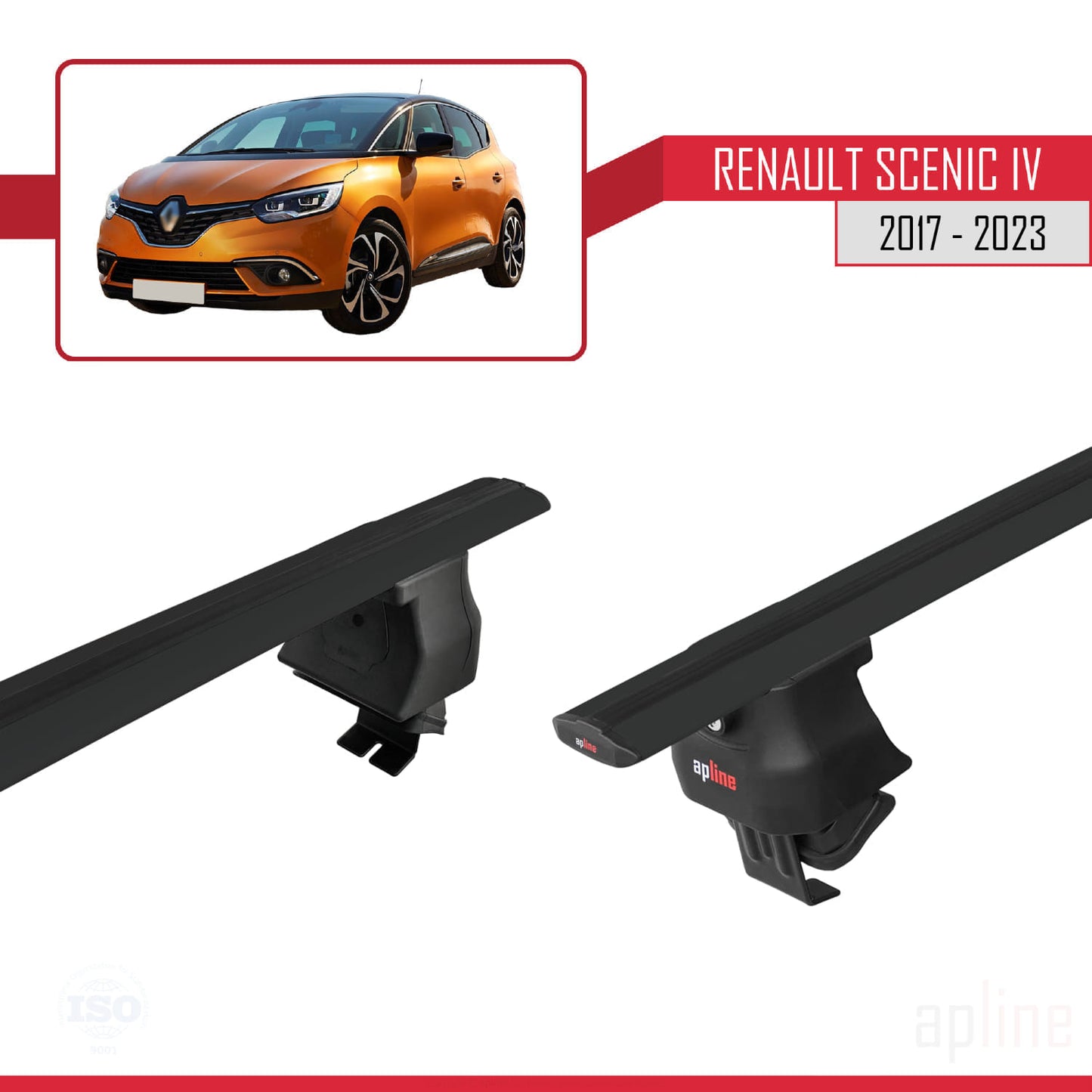Compatible with Renault Scenic 4 2017-2023 ACE-4 Car Roof Rack Cross Bar Black Aluminium 2 Bars