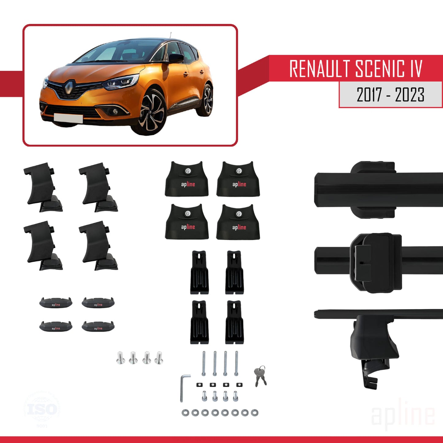 Compatible with Renault Scenic 4 2017-2023 ACE-4 Car Roof Rack Cross Bar Black Aluminium 2 Bars
