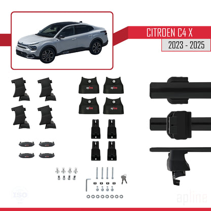 Compatible with Citroen C4X 2023-2025 ACE-4 Car Roof Rack Cross Bar Black Aluminium 2 Bars