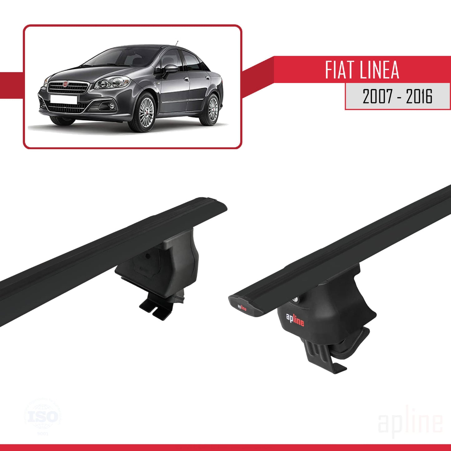 Compatible with Fiat Linea (323) 2007-2016 ACE-4 Car Roof Rack Cross Bar Black Aluminium 2 Bars