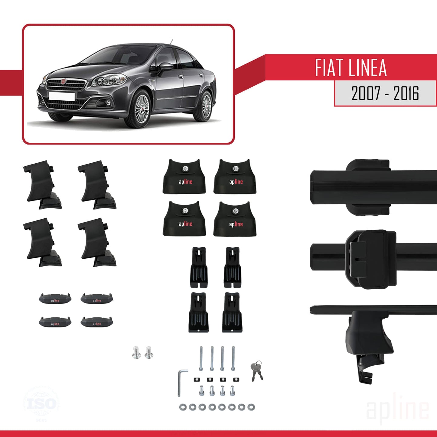 Compatible with Fiat Linea (323) 2007-2016 ACE-4 Car Roof Rack Cross Bar Black Aluminium 2 Bars