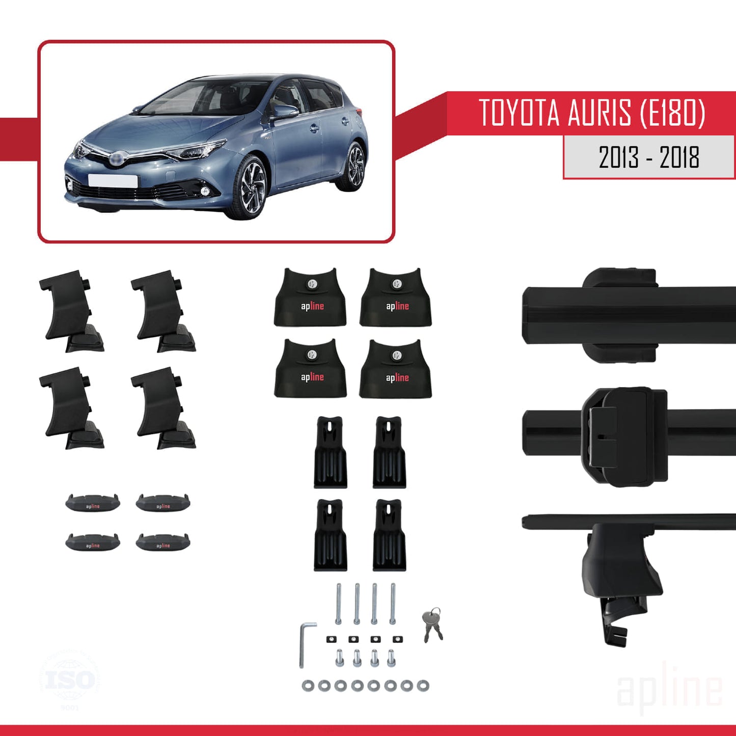 Compatible with Toyota Auris 2 (E180) 2013-2018 ACE-4 Car Roof Rack Cross Bar Black Aluminium 2 Bars