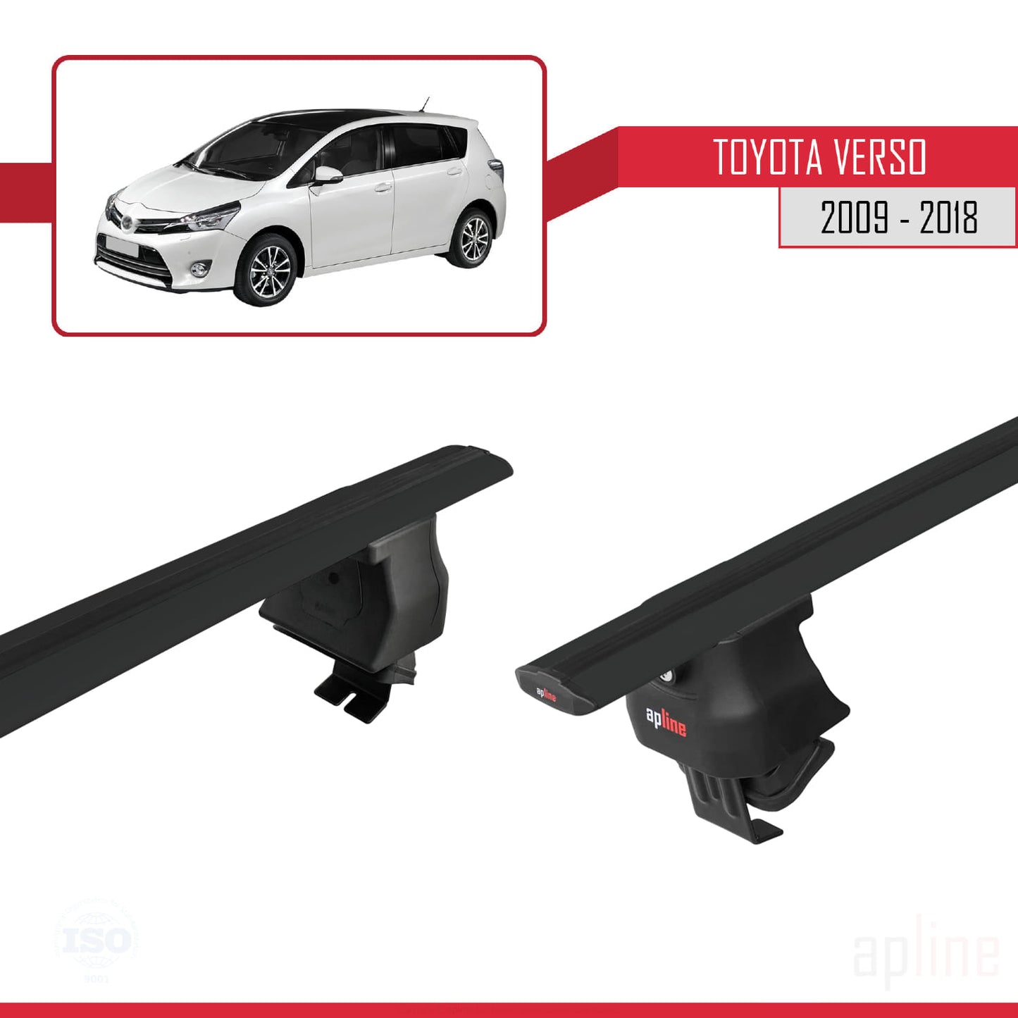 Compatible with Toyota Verso (AR20) 2009-2018 ACE-4 Car Roof Rack Cross Bar Black Aluminium 2 Bars