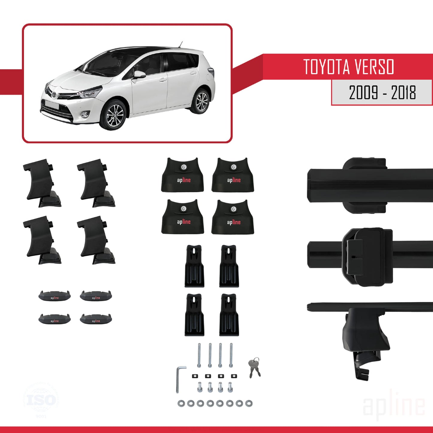 Compatible with Toyota Verso (AR20) 2009-2018 ACE-4 Car Roof Rack Cross Bar Black Aluminium 2 Bars