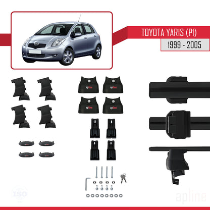 Compatible with Toyota Yaris (XP10) 1999-2005 ACE-4 Car Roof Rack Cross Bar Black Aluminium 2 Bars