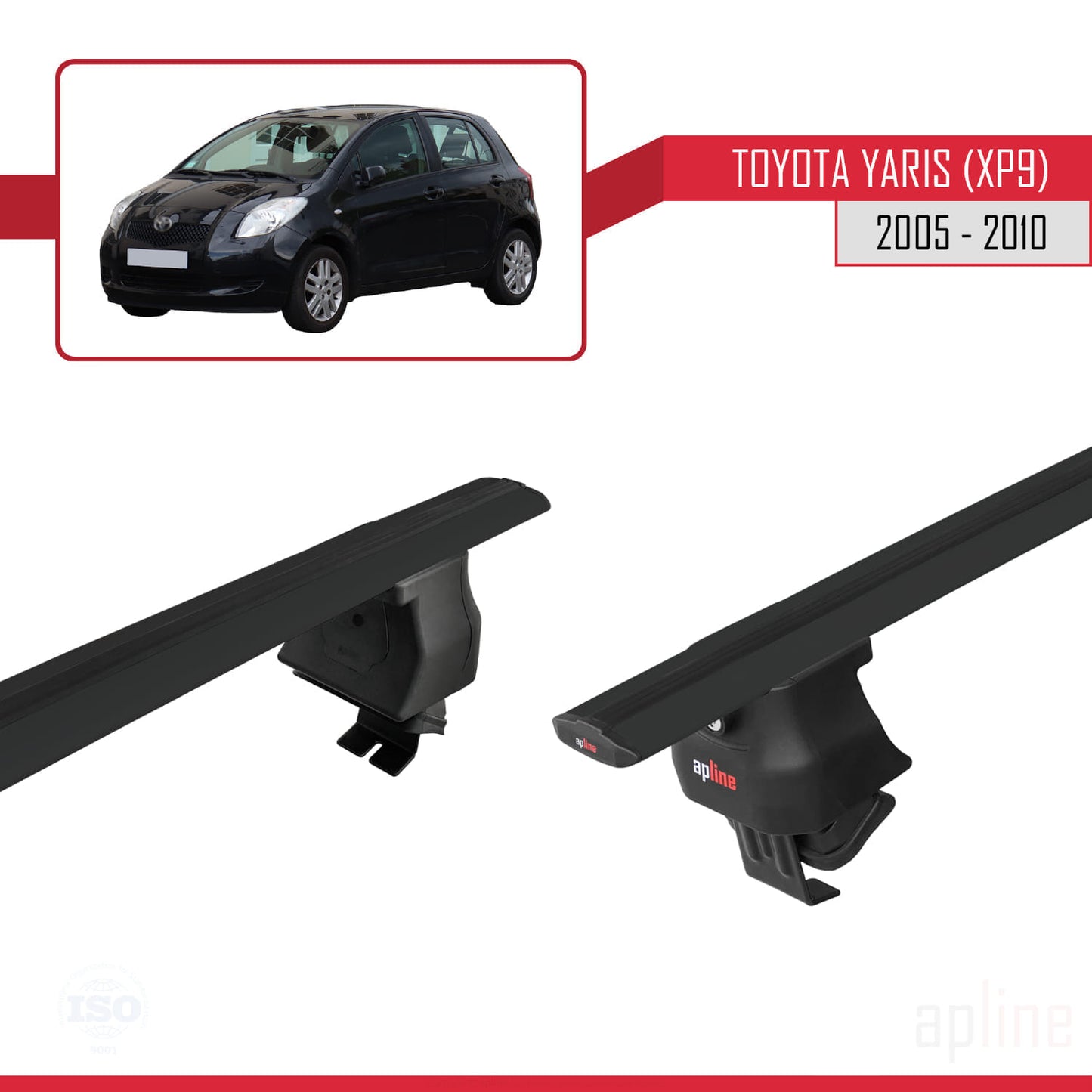 Compatible with Toyota Yaris 2 (XP90) 2005-2010 ACE-4 Car Roof Rack Cross Bar Black Aluminium 2 Bars