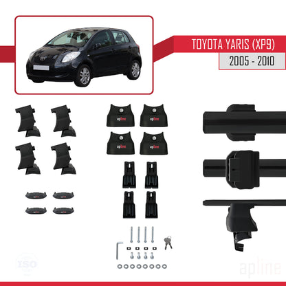 Compatible with Toyota Yaris 2 (XP90) 2005-2010 ACE-4 Car Roof Rack Cross Bar Black Aluminium 2 Bars