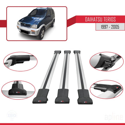 Compatible with Daihatsu Terios (J100) 1997-2005 FLY Model Car Roof Rack Cross Bar Grey Aluminium 3 Bars