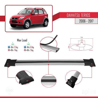 Compatible with Daihatsu Terios 2 (J200) 2006-2017 FLY Model Car Roof Rack Cross Bar Grey Aluminium 3 Bars
