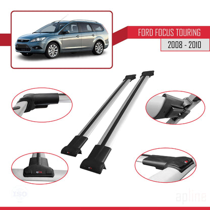 Compatible with Ford Focus 2 (C307) Turnier 2008-2010 FLY Model Car Roof Rack Cross Bar Grey Aluminium 2 Bars