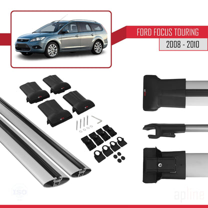 Compatible with Ford Focus 2 (C307) Turnier 2008-2010 FLY Model Car Roof Rack Cross Bar Grey Aluminium 2 Bars