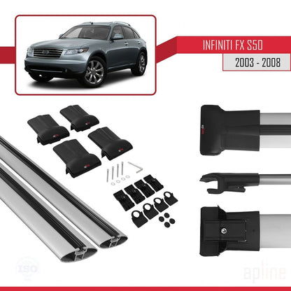 Compatible with Infiniti FX (S50) 2003-2008 FLY Model Car Roof Rack Cross Bar Grey Aluminium 2 Bars