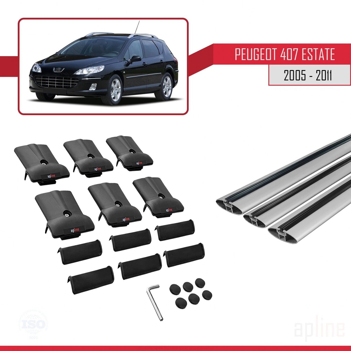 Compatible with Peugeot 407 SW 2005-2011 FLY Model Car Roof Rack Cross Bar Grey Aluminium 3 Bars