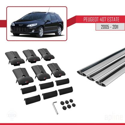 Compatible with Peugeot 407 SW 2005-2011 FLY Model Car Roof Rack Cross Bar Grey Aluminium 3 Bars