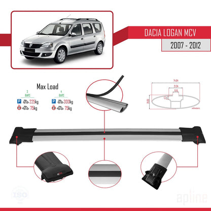 Compatible with Dacia Logan 2 MCV (K52) 2007-2012 FLY Model Car Roof Rack Cross Bar Grey Aluminium 3 Bars
