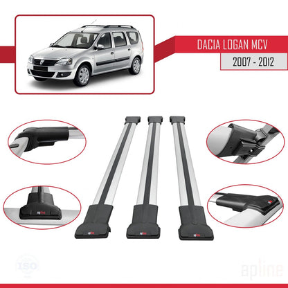Compatible with Dacia Logan 2 MCV (K52) 2007-2012 FLY Model Car Roof Rack Cross Bar Grey Aluminium 3 Bars