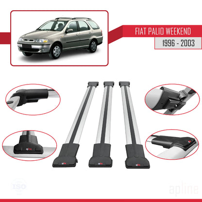 Compatible with Fiat Palio (178) Weekend 1996-2003 FLY Model Car Roof Rack Cross Bar Grey Aluminium 3 Bars