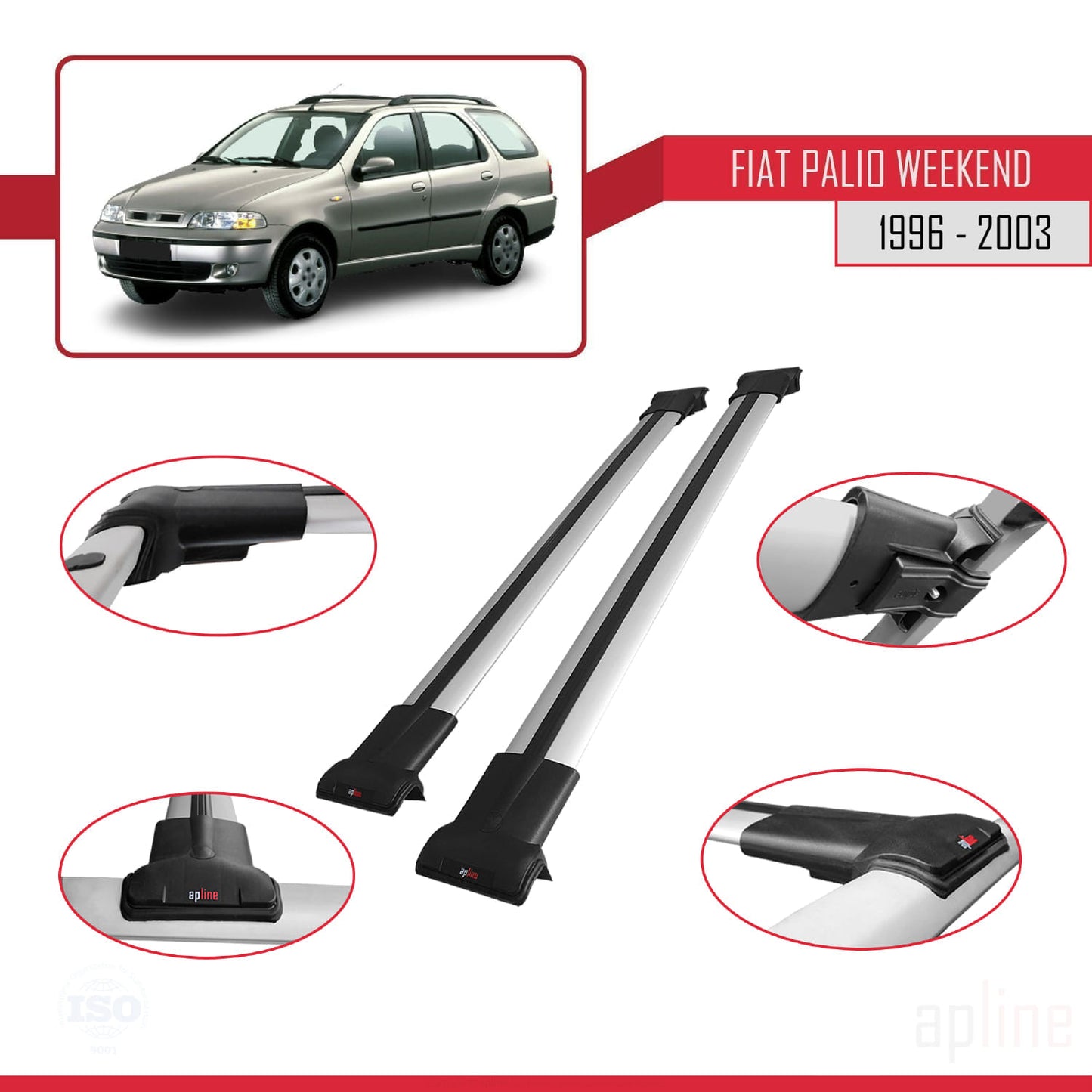 Compatible with Fiat Palio (178) Weekend 1996-2003 FLY Model Car Roof Rack Cross Bar Grey Aluminium 2 Bars