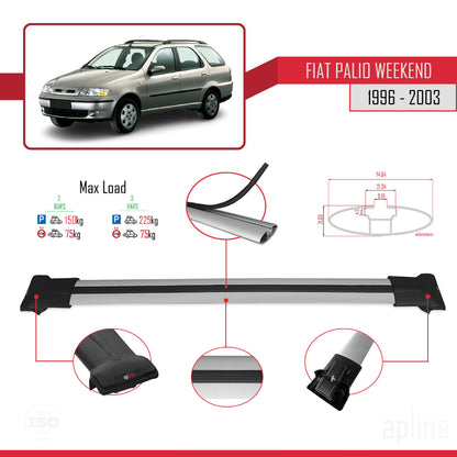 Compatible with Fiat Palio (178) Weekend 1996-2003 FLY Model Car Roof Rack Cross Bar Grey Aluminium 2 Bars