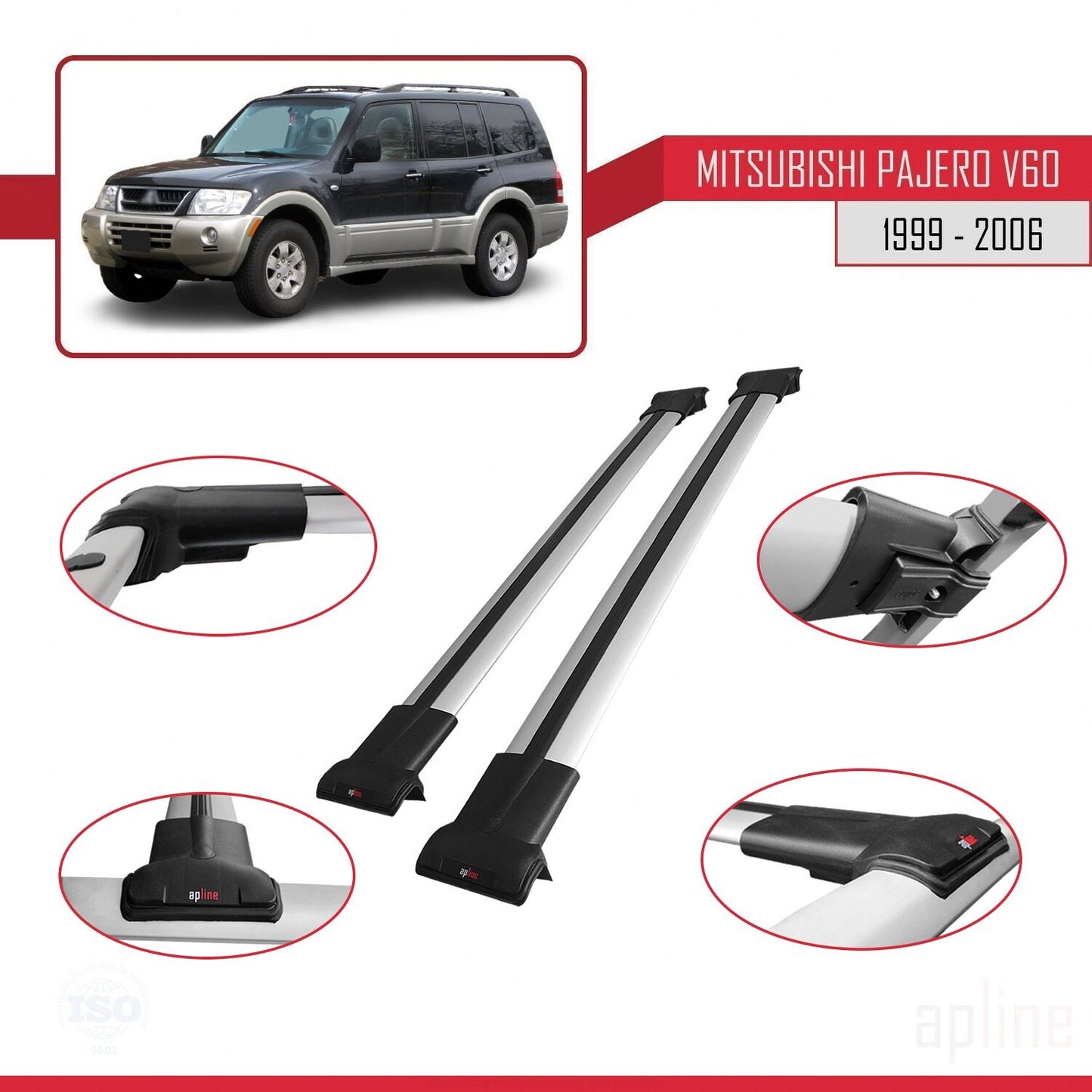 Compatible with Mitsubishi Pajero (V60) 5 Kapı 1999-2006 FLY Model Car Roof Rack Cross Bar Grey Aluminium 2 Bars