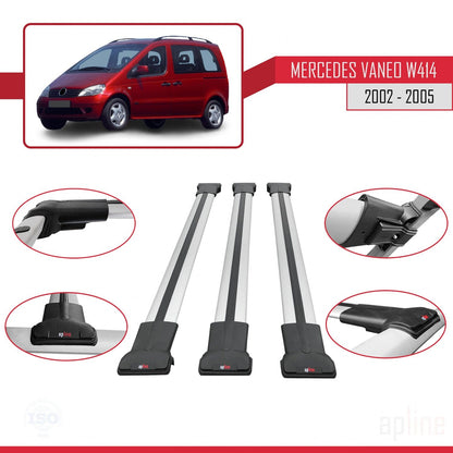 Compatible with Mercedes Vaneo (W414) 2002-2005 FLY Model Car Roof Rack Cross Bar Grey Aluminium 3 Bars