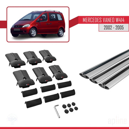 Compatible with Mercedes Vaneo (W414) 2002-2005 FLY Model Car Roof Rack Cross Bar Grey Aluminium 3 Bars