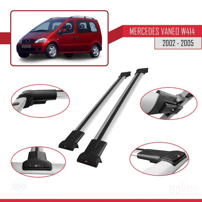 Compatible with Mercedes Vaneo (W414) 2002-2005 FLY Model Car Roof Rack Cross Bar Grey Aluminium 2 Bars