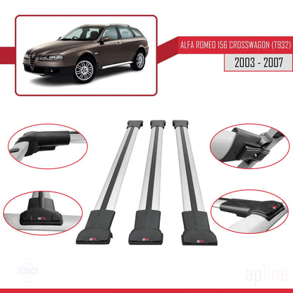 Compatible with Alfa Romeo 156 (T932) Crosswagon 2003-2007 FLY Model Car Roof Rack Cross Bar Grey Aluminium 3 Bars