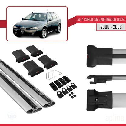Compatible with Alfa Romeo 156 (T932) SW 2000-2006 FLY Model Car Roof Rack Cross Bar Grey Aluminium 2 Bars