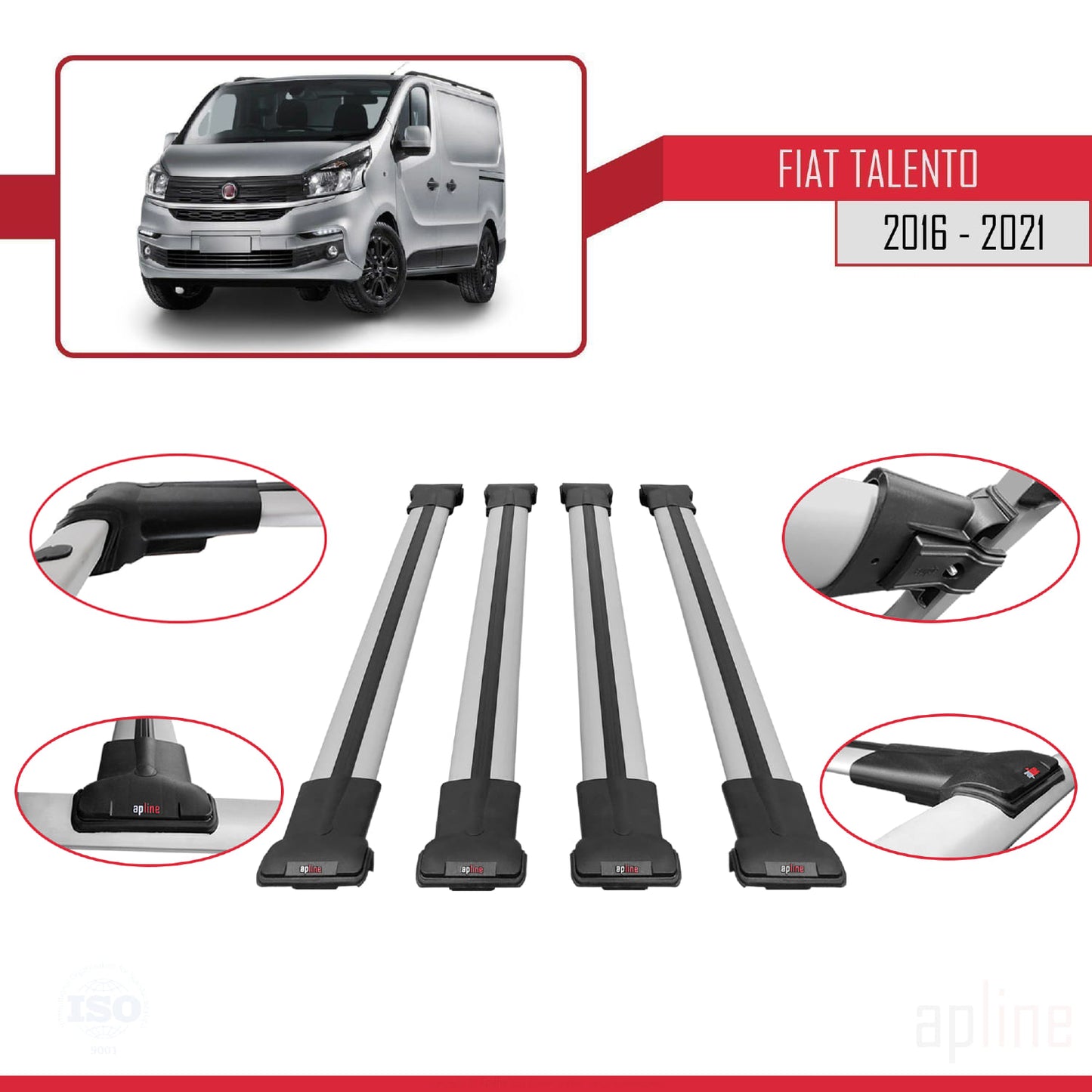 Compatible with Fiat Talento 2016-2021 FLY Model Car Roof Rack Cross Bar Grey Aluminium 4 Bars