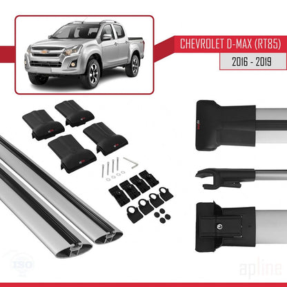 Compatible with Chevrolet D-Max (RT85) 2016-2019 FLY Model Car Roof Rack Cross Bar Grey Aluminium 2 Bars