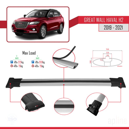 Compatible with Great Wall Haval H2 2019-2021 FLY Model Car Roof Rack Cross Bar Grey Aluminium 3 Bars