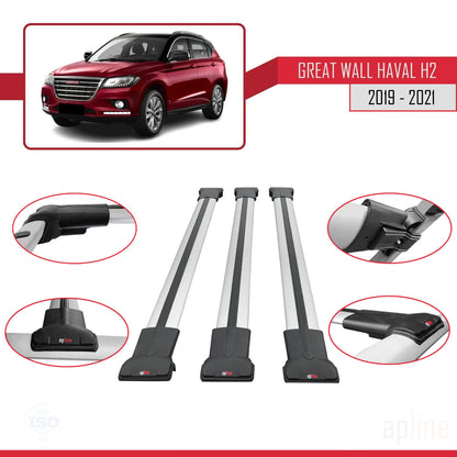 Compatible with Great Wall Haval H2 2019-2021 FLY Model Car Roof Rack Cross Bar Grey Aluminium 3 Bars