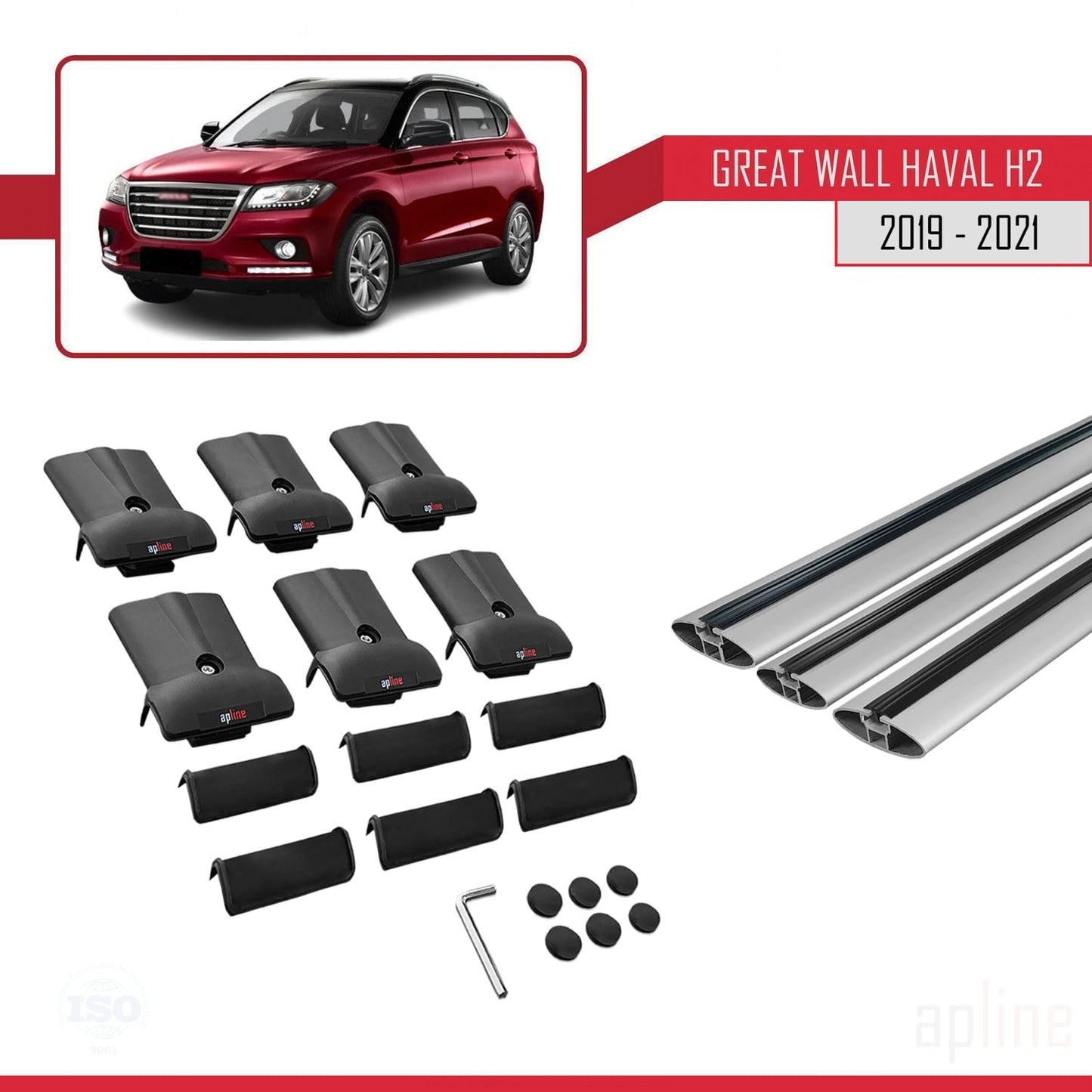 Compatible with Great Wall Haval H2 2019-2021 FLY Model Car Roof Rack Cross Bar Grey Aluminium 3 Bars