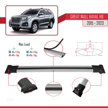 Compatible with Great Wall Haval H9 2015-2023 FLY Model Car Roof Rack Cross Bar Grey Aluminium 3 Bars