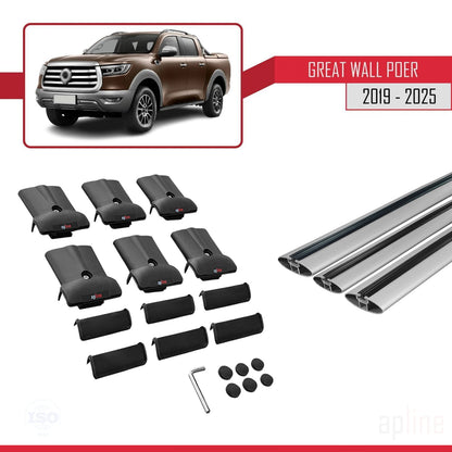 Compatible with Great Wall Poer 2019-2025 FLY Model Car Roof Rack Cross Bar Grey Aluminium 3 Bars