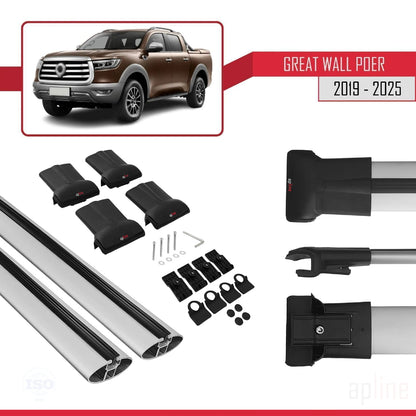 Compatible with Great Wall Poer 2019-2025 FLY Model Car Roof Rack Cross Bar Grey Aluminium 2 Bars