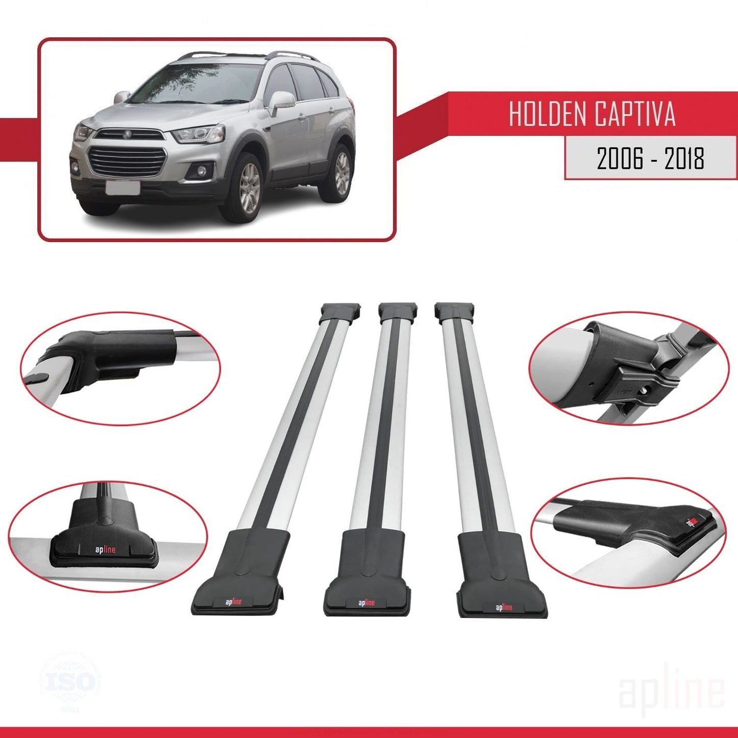 Compatible with Holden Captiva 2006-2018 FLY Model Car Roof Rack Cross Bar Grey Aluminium 3 Bars