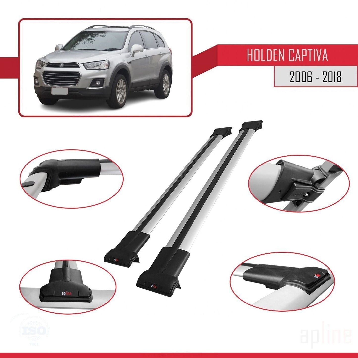 Compatible with Holden Captiva 2006-2018 FLY Model Car Roof Rack Cross Bar Grey Aluminium 2 Bars