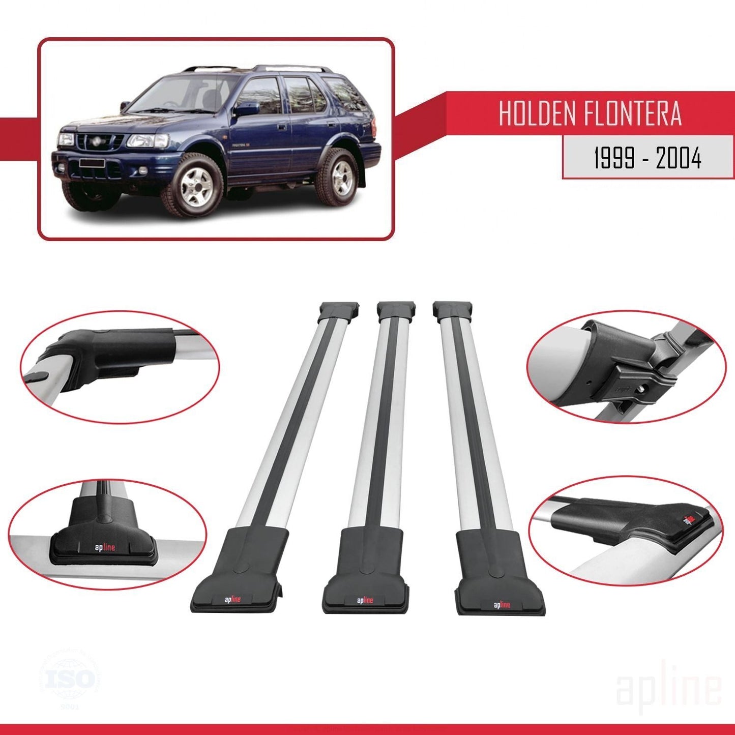 Compatible with Holden Frontera 2 1999-2004 FLY Model Car Roof Rack Cross Bar Grey Aluminium 3 Bars