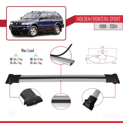 Compatible with Holden Frontera Sport 2 1999-2004 FLY Model Car Roof Rack Cross Bar Grey Aluminium 3 Bars