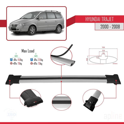 Compatible with Hyundai Trajet 2000-2008 FLY Model Car Roof Rack Cross Bar Grey Aluminium 2 Bars