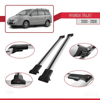 Compatible with Hyundai Trajet 2000-2008 FLY Model Car Roof Rack Cross Bar Grey Aluminium 2 Bars