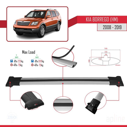Compatible with Kia Borrego (HM) 2008-2019 FLY Model Car Roof Rack Cross Bar Grey Aluminium 3 Bars