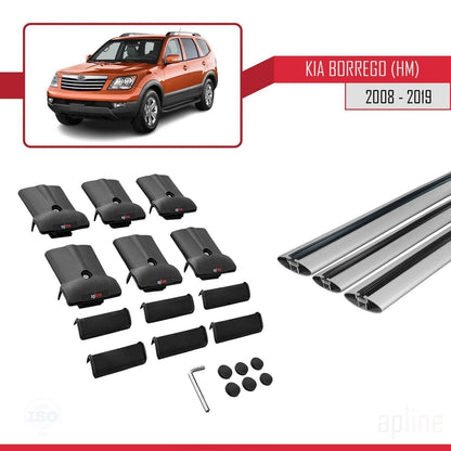 Compatible with Kia Borrego (HM) 2008-2019 FLY Model Car Roof Rack Cross Bar Grey Aluminium 3 Bars