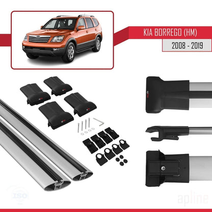 Compatible with Kia Borrego (HM) 2008-2019 FLY Model Car Roof Rack Cross Bar Grey Aluminium 2 Bars